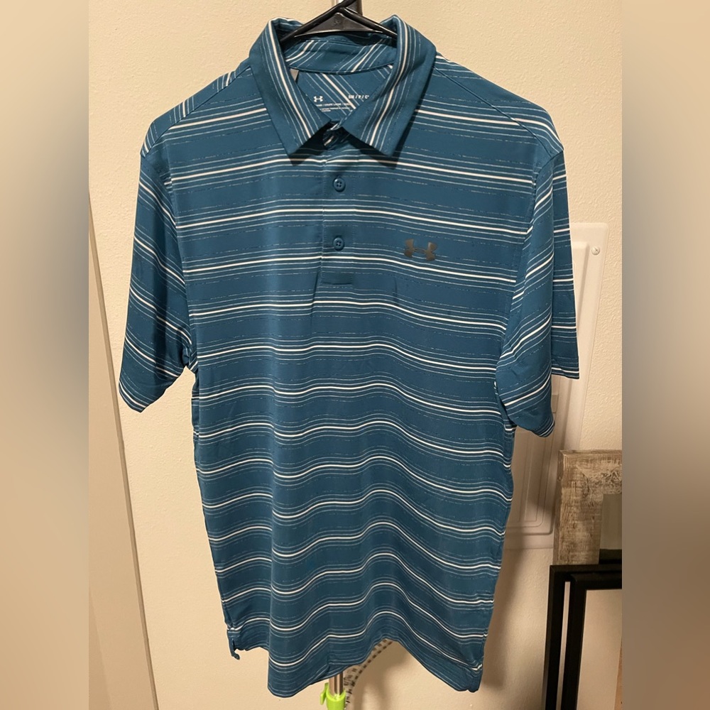 Under Armour Playoff Polo Stripe - Blue White, Small